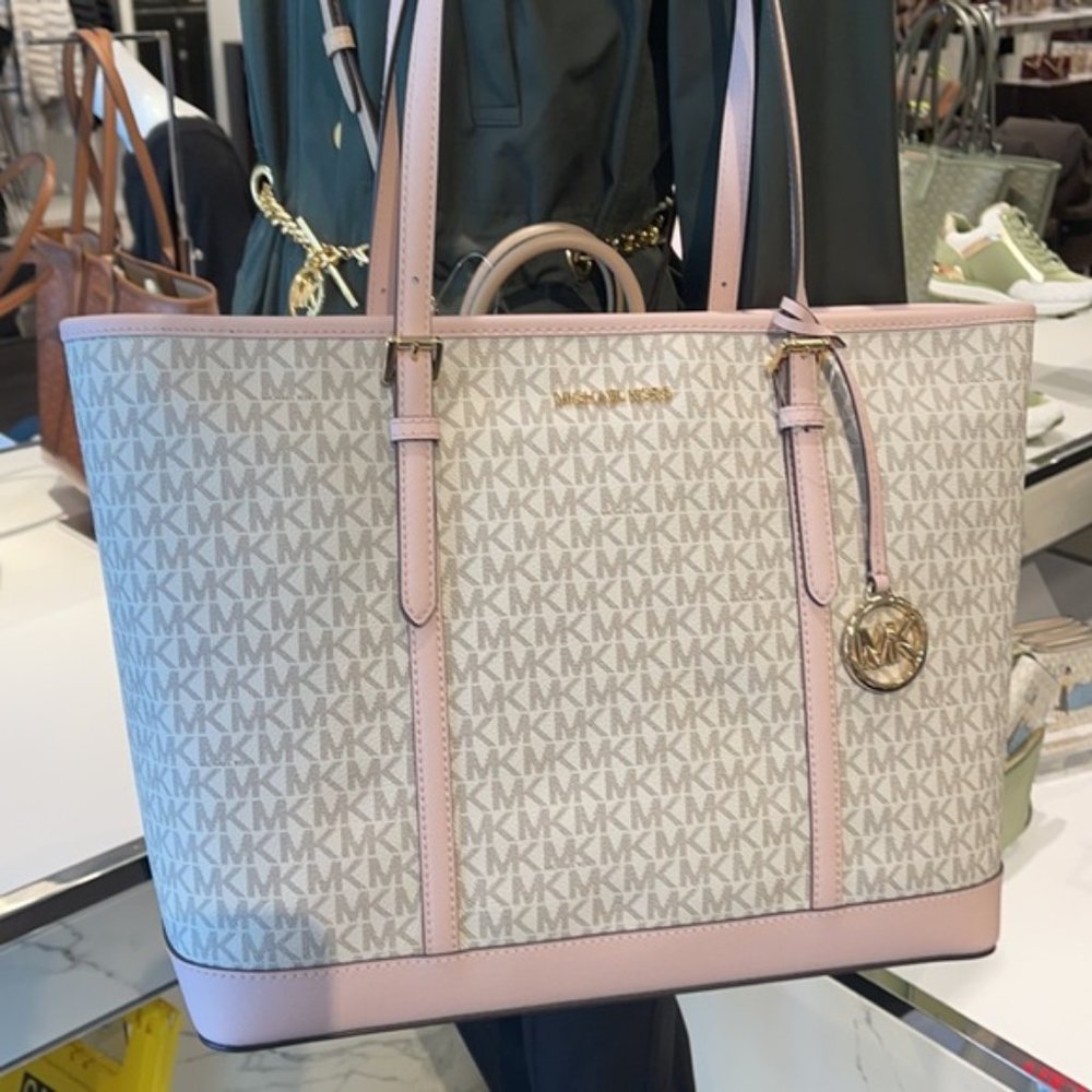 Michael Kors Jet Set Travel Large Top Zip Shoulder Tote Powder Blush Multi - Picture 13 of 16